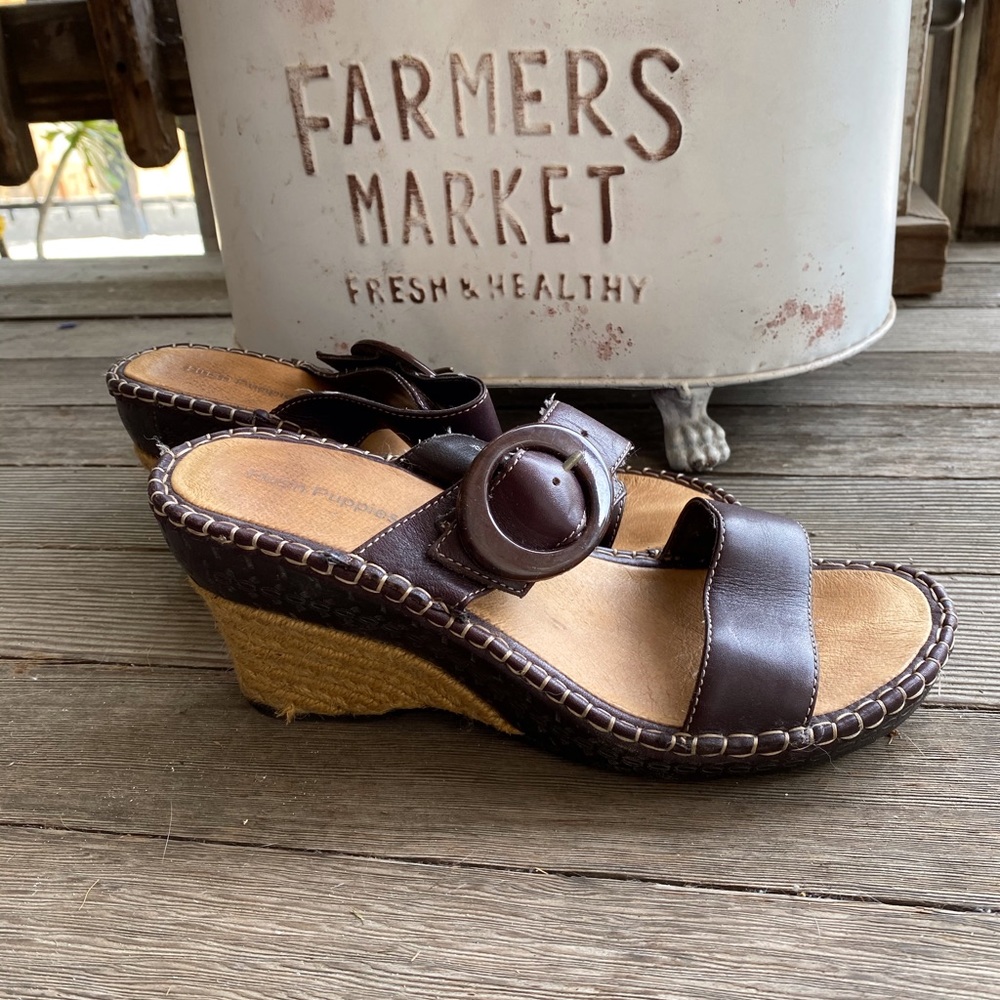 Hush Puppies chocolate brown leather wedges